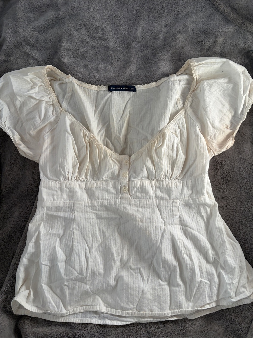 Brandy Melville Cream Puff-Sleeve Cotton Blouse